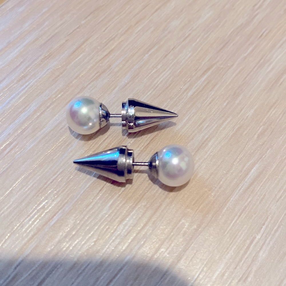 Majorica faux Pearl spike back earrings silver